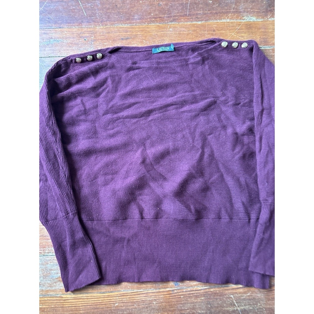 Lauren Ralph Lauren‎ Large Womens Sweater Maroon 100% Cotton Buttons Knit - Picture 2 of 7